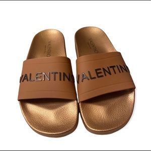 Authentic Valentino gold slides